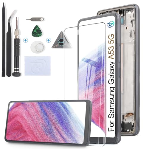 RongZy für Samsung Galaxy A53 5G LCD Bildschirmersatz für Samsung Galaxy A53 5G A536 A536B Touchscreen Digitalisierer Display mit Werkzeugen (Schwarz,Mit Rahmen) von RongZy