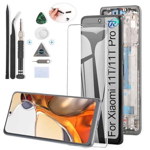 RongZy für Xiaomi 11T 21081111RG LCD Bildschirmersatz für Xiaomi 11T Pro Touchscreen Digitalisierer Display mit Werkzeugen (Schwarz mit Rahmen) von RongZy