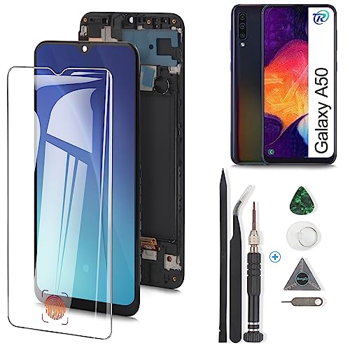 RongZy mit OLED Samsung Galaxy A50 2019 SM-A505 A505G/DS A505FDS Ersatz Bildschirm LCD Display und Touchscreen-Digitizer mit Fingerabdrucksensor (Schwarz mit Rahmen) von RongZy