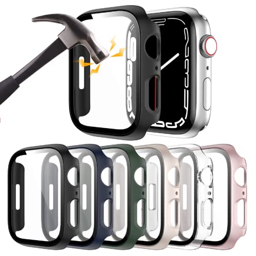6 Stück harte PC-Hülle mit gehärtetem Glas Displayschutzfolie kompatibel mit Apple Watch Series 7 45 mm, Rontion ultradünn, kratzfest, vollständiger Schutz für iWatch S7 Zubehör von Rontion