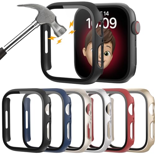 Rontion Hart-PC-Schutzhülle mit Displayschutz aus gehärtetem Glas, 44 mm, für Apple Watch SE (2.) Serie 6/SE/5/4, ultradünn, Kratzfest, vollständiger Schutz für iWatch 44 mm, 6 Stück von Rontion