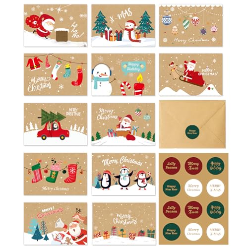 Roontin 12 Stück Weihnachtskarten, Grußkarten mit Umschlägen,weihnachtskarten set，weihnachtskarten mit umschlag set，Weihnachtsgrußkarten für Familie, Freunde von Roontin