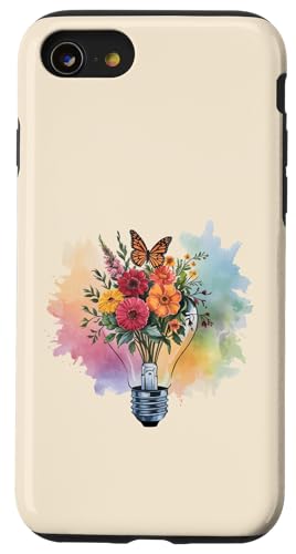 Blumen-Glühbirne Kunst Aquarell Blüte mit Schmetterling Hülle für iPhone SE (2020) / 7 / 8 von Rooted & Reckless Gift Shop 2.0