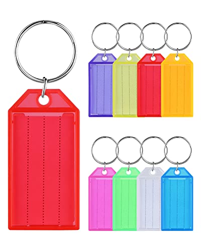 Ropiaece 28 Stück Kunststoff Schlüsselanhänger beschriftbar, Robust Schlüssel anhänger zum Beschriften mit Geteiltem Ringetikettenfenster, 8 Farben von Ropiaece