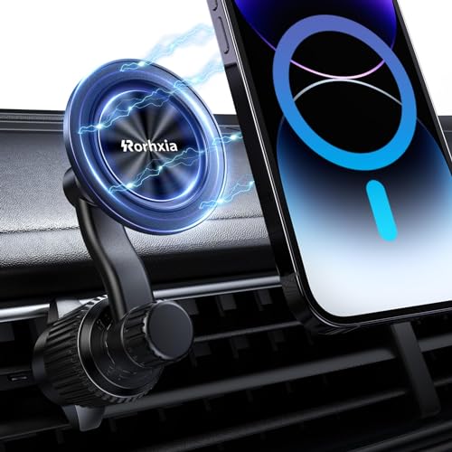 Rorhxia Handyhalterung Auto Magnet [Stärkst 20x N55 Magnet] Für MagSafe Autohalterung 360° Drehbar [Hakenclip + Verlängerungsarm] Magnetisch Handyhalter Auto für iPhone 15 Pro Max 14 13 von Rorhxia