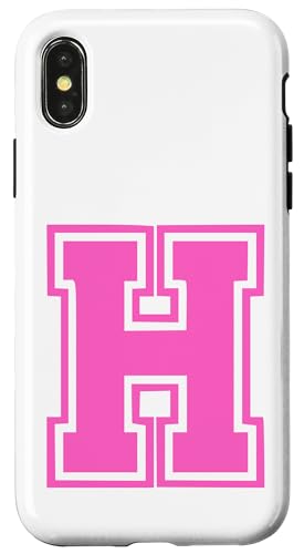 Rosa Buchstabe H Monogramm Initial für Vor- oder Nachnamen Hülle für iPhone X/XS von Rosa Alphabet Buchstabe für Frauen und Mädchen