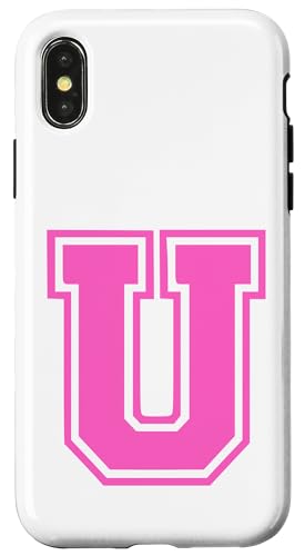 Rosa Buchstabe U Monogramm Initial für Vorname Nachname U Hülle für iPhone X/XS von Rosa Alphabet Buchstabe für Frauen und Mädchen