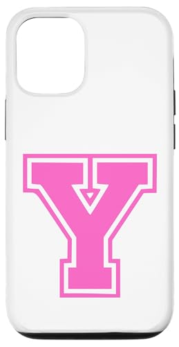 Rosa Buchstabe Y Monogramm Initial für Vorname Nachname Y Hülle für iPhone 12/12 Pro von Rosa Alphabet Buchstabe für Frauen und Mädchen