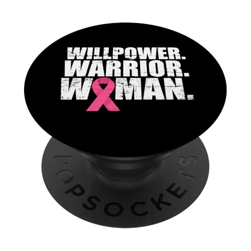 Willpower Warrior Woman Rosa Schleife Brustkrebs PopSockets Klebender PopGrip von Rosa Schleife Brustkrebsmonat Oktober Geschenke