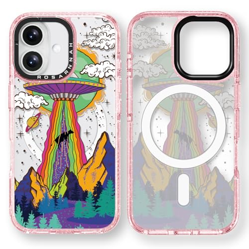 Rosarnnah Kompatibel mit iPhone 16 Hülle für Magsafe – UFO Glitzer Rosa Cover Design – niedliche Ästhetik Handyhülle für iPhone 16 6.1" von Rosarnnah