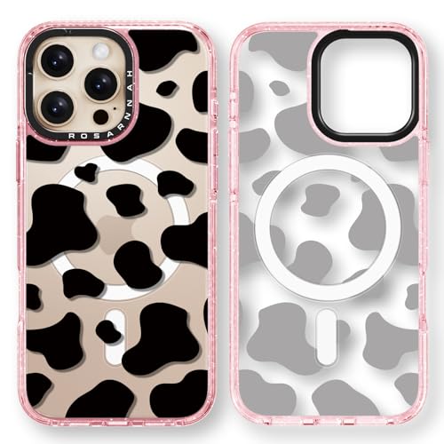 Rosarnnah Kompatibel mit iPhone 16 Pro Max Hülle für Magsafe – Milchkuh Druck Glitzer Rosa Cover Design – niedliche Ästhetik Handyhülle für iPhone 16 Pro Max 6.9" von Rosarnnah