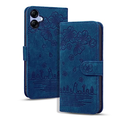 Rosbtib Handyhülle Samsung Galaxy A04E, Premium PU Leder Schutzhülle Magnetic Closure Standfunktion Flip Cover Hülle für Galaxy A04e (Blaue Katze) von Rosbtib