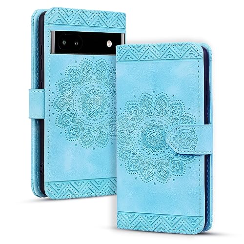 Rosbtib Handyhülle für Google Pixel 7A Premium PU - Leder Flip Cover mit Kartenfach Magnetverschluss Ständer Funktion Mandala Prägung Pixel 7A 6,1 Zoll - Blau von Rosbtib