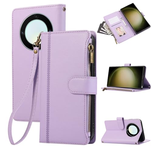 Rosbtib Handyhülle für Honor Magic5 Lite 5G/X9a/X40 - Lederhülle Mit Reißverschluss, Magnetverschluss, Brieftasche, 4 Kartenfächern - Retro Ledertasche für Magic 5 Lite, Lila von Rosbtib