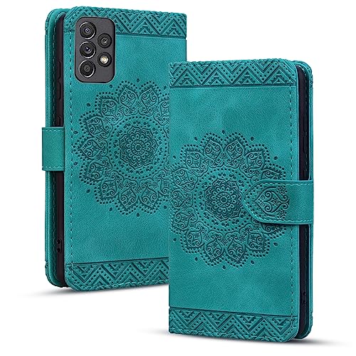 Rosbtib Handyhülle für Samsung Galaxy A33 5G Premium PU - Leder Flip Cover mit Kartenfach Magnetverschluss Ständer Funktion Mandala Prägung - Grün von Rosbtib