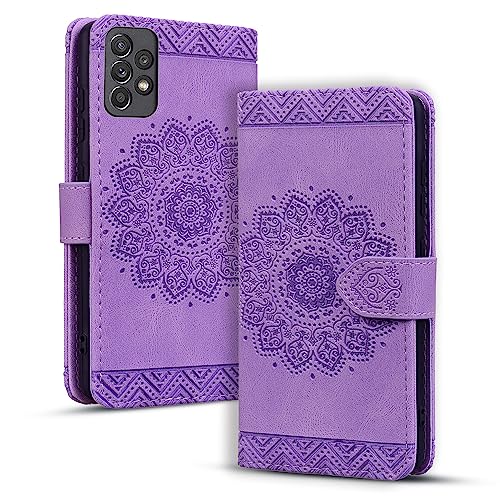 Rosbtib Handyhülle für Samsung Galaxy A33 5G Premium PU - Leder Flip Cover mit Kartenfach Magnetverschluss Ständer Funktion Mandala Prägung - Lila von Rosbtib