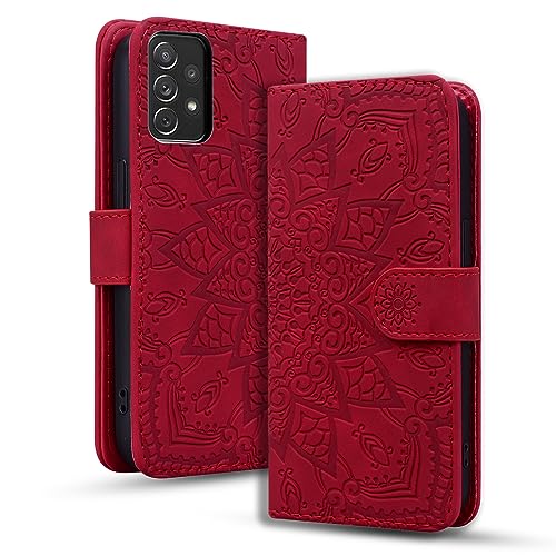 Rosbtib Handyhülle für Samsung Galaxy A33 5G Premium PU Leder Hülle mit Magnetic Closure Standfunktion Flip Cover Mandala Prägung Samsung Galaxy A33 5G - Rot von Rosbtib