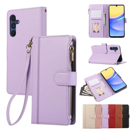 Rosbtib Handyhülle für Samsung Galaxy A34 5G (6.6 Zoll 2023) Lederhülle Reißverschluss Magnetverschluss Brieftasche mit 4 Kartenfächern Standfuntion Retro Ledertasche Galaxy A34 5G Hülle, Lila von Rosbtib