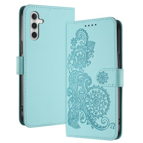 Rosbtib Handyhülle für Samsung Galaxy A34 5G PU Ledertasche Mandala Blumenmuster Prägung mit Standfunktion Kartenfächer Magnetverschluss Hülle Galaxy A34 - Grün von Rosbtib