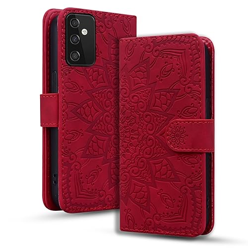 Rosbtib Handyhülle für Samsung Galaxy A34 5G Premium PU Leder Hülle mit Magnetic Closure Standfunktion Flip Cover Mandala Prägung Samsung Galaxy A34 5G - Rot von Rosbtib