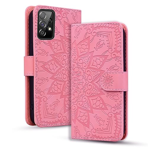 Rosbtib Handyhülle für Samsung Galaxy A52S 5G/ A52 4G 5G Premium PU Leder Hülle mit Magnetic Closure Standfunktion Flip Cover Mandala Prägung Samsung Galaxy A52S 5G/ A52 4G 5G - Rosa von Rosbtib