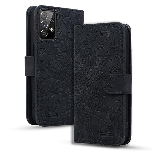 Rosbtib Handyhülle für Samsung Galaxy A52S 5G/ A52 4G 5G Premium PU Leder Hülle mit Magnetic Closure Standfunktion Flip Cover Mandala Prägung Samsung Galaxy A52S 5G/ A52 4G 5G - Schwarz von Rosbtib