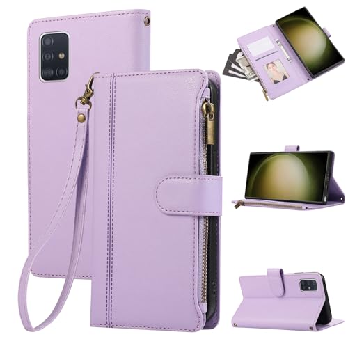 Rosbtib Handyhülle für Samsung Galaxy A71 4G Lederhülle Reißverschluss Magnetverschluss Brieftasche mit 4 Kartenfächern Standfuntion Retro Ledertasche Galaxy A71 4G Hülle, Lila von Rosbtib