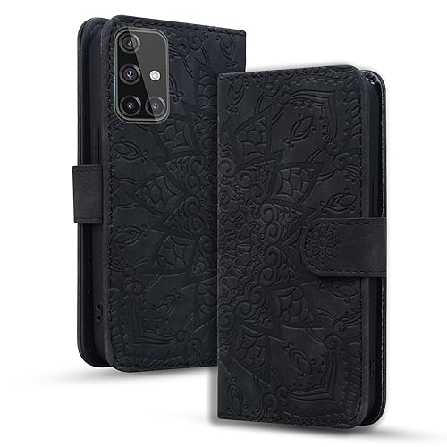 Rosbtib Handyhülle für Samsung Galaxy A71 4G Premium PU Leder Hülle mit Magnetic Closure Standfunktion Flip Cover Mandala Prägung Samsung Galaxy A71 4G - Schwarz von Rosbtib