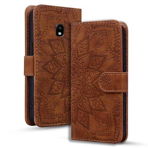 Rosbtib Handyhülle für Samsung Galaxy J3 2017/ J330 Premium PU Leder Hülle mit Magnetic Closure Standfunktion Flip Cover Mandala Prägung Samsung Galaxy J3 2017/ J330 - Braun von Rosbtib