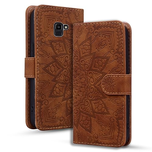 Rosbtib Handyhülle für Samsung Galaxy J6 2018 Premium PU Leder Hülle mit Magnetic Closure Standfunktion Flip Cover Mandala Prägung Galaxy J6 2018 - Braun von Rosbtib