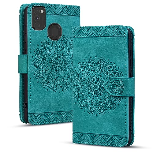 Rosbtib Handyhülle für Samsung Galaxy M30S/ M21 Premium PU - Leder Flip Cover mit Kartenfach Magnetverschluss Ständer Funktion Mandala Prägung Galaxy M21 M30s - Grün von Rosbtib