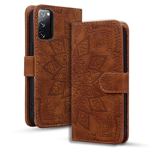 Rosbtib Handyhülle für Samsung Galaxy S20 FE 4G/ 5G Premium PU Leder Hülle mit Magnetic Closure Standfunktion Flip Cover Mandala Prägung Samsung Galaxy S20 FE 4G/ 5G - Braun von Rosbtib