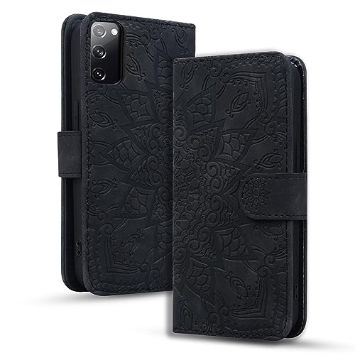 Rosbtib Handyhülle für Samsung Galaxy S20 FE 4G/ 5G Premium PU Leder Hülle mit Magnetic Closure Standfunktion Flip Cover Mandala Prägung Samsung Galaxy S20 FE 4G/ 5G - Schwarz von Rosbtib