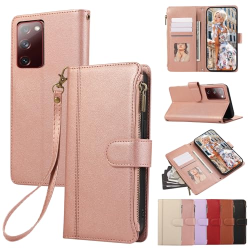 Rosbtib Handyhülle für Samsung Galaxy S20 FE 4G/5G 6.5" Lederhülle Reißverschluss Magnetverschluss Brieftasche mit 4 Kartenfächern Standfuntion Retro Ledertasche Galaxy S20 FE 4G/5G Hülle, Roségold Rosbtib Handyhülle für Samsung Galaxy S20 FE 4G/5G 6.5" Lederhülle Reißverschluss Magnetverschluss Brieftasche mit 4 Kartenfächern Standfuntion Retro Ledertasche Galaxy S20 FE 4G/5G Hülle, Roségold von Rosbtib