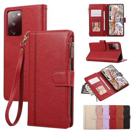 Rosbtib Handyhülle für Samsung Galaxy S20 FE 4G/5G 6.5" Lederhülle Reißverschluss Magnetverschluss Brieftasche mit 4 Kartenfächern Standfuntion Retro Ledertasche Galaxy S20 FE 4G/5G Hülle, Rot Rosbtib Handyhülle für Samsung Galaxy S20 FE 4G/5G 6.5" Lederhülle Reißverschluss Magnetverschluss Brieftasche mit 4 Kartenfächern Standfuntion Retro Ledertasche Galaxy S20 FE 4G/5G Hülle, Rot von Rosbtib