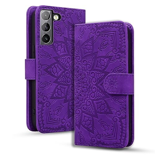 Rosbtib Handyhülle für Samsung Galaxy S21 5G Premium PU Leder Hülle mit Magnetic Closure Standfunktion Flip Cover Mandala Prägung Samsung Galaxy S21 5G - Lila von Rosbtib