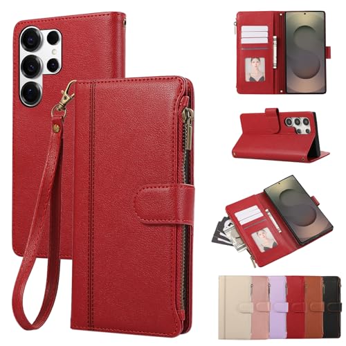 Rosbtib Handyhülle für Samsung Galaxy S25 Ultra 5G 6.9" 2025 Lederhülle Reißverschluss Magnetverschluss Brieftasche mit 4 Kartenfächern Standfuntion Retro Ledertasche Galaxy S25 Ultra Hülle, Rot Rosbtib Handyhülle für Samsung Galaxy S25 Ultra 5G 6.9" 2025 Lederhülle Reißverschluss Magnetverschluss Brieftasche mit 4 Kartenfächern Standfuntion Retro Ledertasche Galaxy S25 Ultra Hülle, Rot von Rosbtib