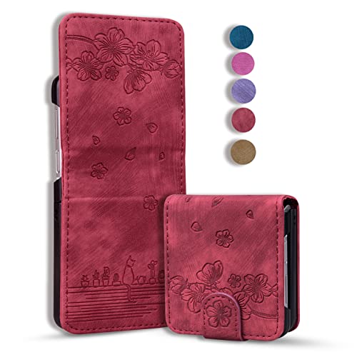 Rosbtib Handyhülle für Samsung Galaxy Z Flip 3, Premium PU Leder Schutzhülle Magnetic Closure Flip Cover Hülle Galaxy Z Flip3 5G (2022) - Rote Katze von Rosbtib