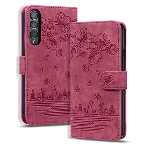 Rosbtib Handyhülle für Samsung Galaxy Z Fold3 Premium PU Leder Schutzhülle Magnetic Closure Flip Cover Hülle Samsung Galaxy Fold 3 5G - Rote Katze von Rosbtib