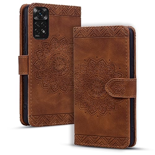 Rosbtib Handyhülle für Xiaomi Redmi Note 11 Pro 4G/ 5G/ Redmi Note 11 Pro+/ Redmi Note 11E Pro Premium PU - Leder Flip Cover mit Kartenfach Magnetverschluss Ständer Funktion Mandala Prägung - Braun von Rosbtib