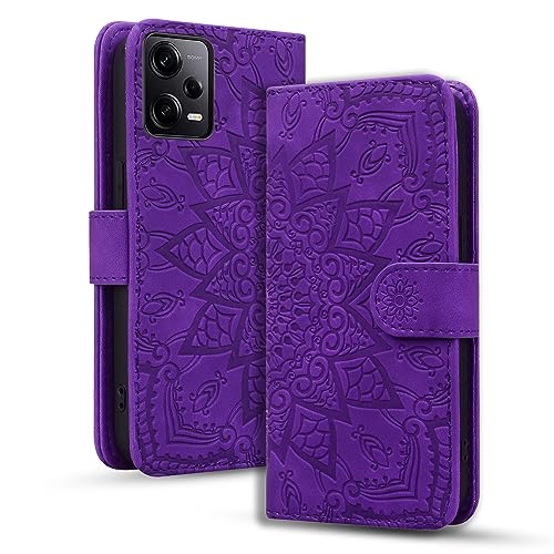 Rosbtib Handyhülle für Xiaomi Redmi Note 12 Pro 5G/ Poco X5 Pro 5G Premium PU Leder Hülle mit Magnetic Closure Standfunktion Flip Cover Mandala Prägung Redmi Note 12 Pro 5G/ Poco X5 Pro 5G - Lila von Rosbtib