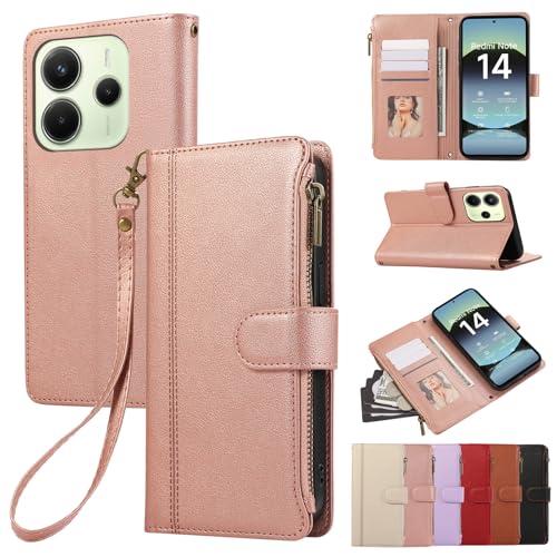 Rosbtib Handyhülle für Xiaomi Redmi Note 14 4G 6.67 Zoll 2025 Lederhülle Reißverschluss Magnetverschluss Brieftasche mit 4 Kartenfächern Standfuntion Retro Ledertasche Redmi Note 14 4G Hülle, Roségold Rosbtib Handyhülle für Xiaomi Redmi Note 14 4G 6.67 Zoll 2025 Lederhülle Reißverschluss Magnetverschluss Brieftasche mit 4 Kartenfächern Standfuntion Retro Ledertasche Redmi Note 14 4G Hülle, Roségold von Rosbtib