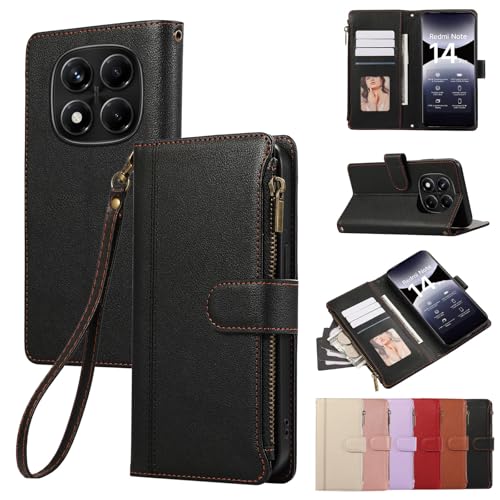 Rosbtib Handyhülle für Xiaomi Redmi Note 14 Pro 5G/Redmi Note 14 Pro Plus 5G 6.67 Zoll 2025 Lederhülle Reißverschluss Magnetverschluss Brieftasche mit 4 Kartenfächern Standfuntion, Schwarz Rosbtib Handyhülle für Xiaomi Redmi Note 14 Pro 5G/Redmi Note 14 Pro Plus 5G 6.67 Zoll 2025 Lederhülle Reißverschluss Magnetverschluss Brieftasche mit 4 Kartenfächern Standfuntion, Schwarz von Rosbtib