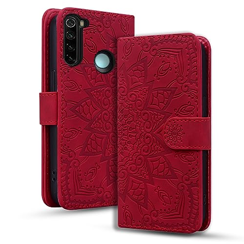 Rosbtib Handyhülle für Xiaomi Redmi Note 8T Premium PU Leder Hülle mit Magnetic Closure Standfunktion Flip Cover Mandala Prägung Xiaomi Redmi Note 8T - Rot von Rosbtib