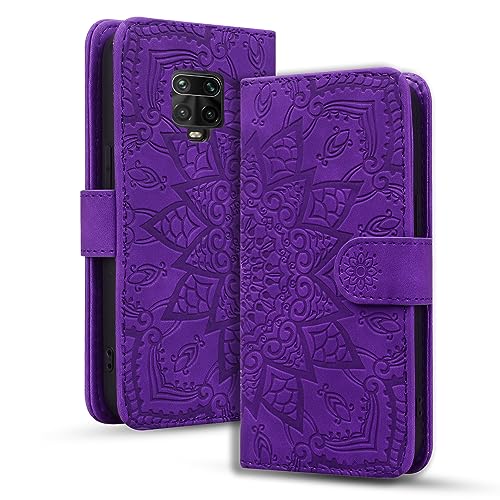 Rosbtib Handyhülle für Xiaomi Redmi Note 9S/ Note 9 Pro Premium PU Leder Hülle mit Magnetic Closure Standfunktion Flip Cover Mandala Prägung Xiaomi Redmi Note 9S/ Note 9 Pro - Lila von Rosbtib