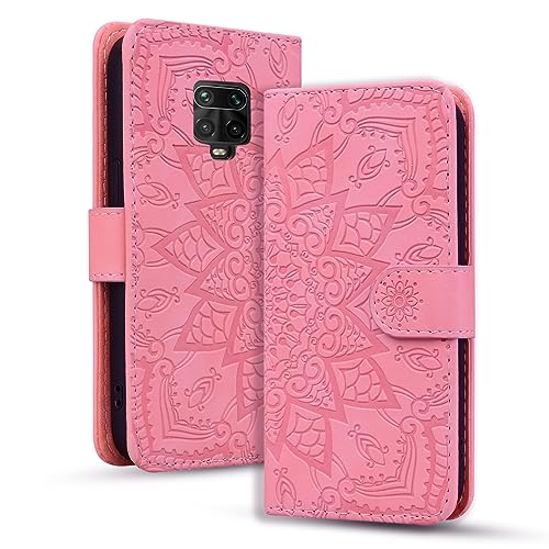 Rosbtib Handyhülle für Xiaomi Redmi Note 9S/ Note 9 Pro Premium PU Leder Hülle mit Magnetic Closure Standfunktion Flip Cover Mandala Prägung Xiaomi Redmi Note 9S/ Note 9 Pro - Rosa von Rosbtib