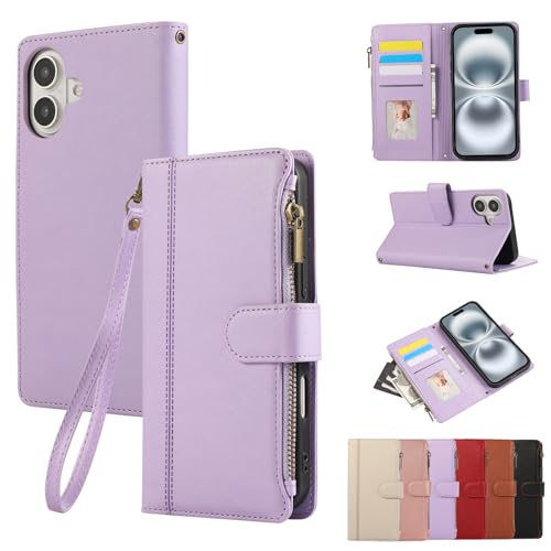 Rosbtib Handyhülle für iPhone 16 2024 Lederhülle Reißverschluss Magnetverschluss Brieftasche mit 4 Kartenfächern Retro Ledertasche iPhone 16 Hülle, Lila Rosbtib Handyhülle für iPhone 16 2024 Lederhülle Reißverschluss Magnetverschluss Brieftasche mit 4 Kartenfächern Retro Ledertasche iPhone 16 Hülle, Lila von Rosbtib