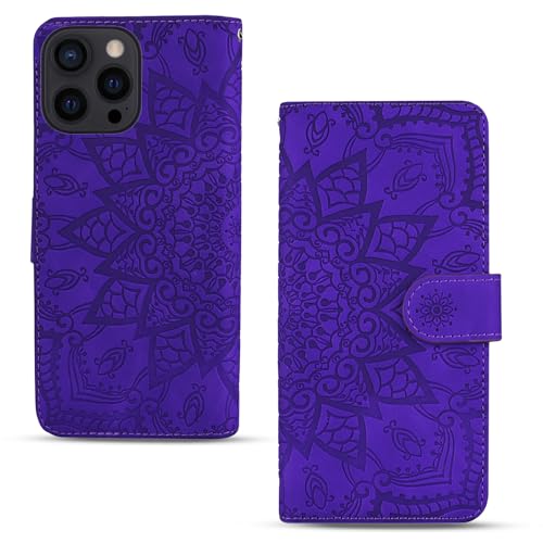 Rosbtib Handyhülle für iPhone 16 Pro 6,3 Zoll 2024 Premium PU Leder Hülle mit Magnetic Closure Standfunktion Flip Cover Mandala Prägung iPhone 16 Pro 2024 - Lila von Rosbtib