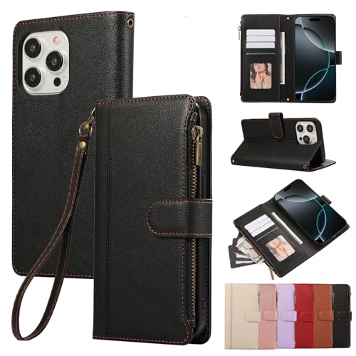 Rosbtib Handyhülle für 16 Pro Max 2024 Lederhülle Reißverschluss Magnetverschluss Brieftasche mit 4 Kartenfächern Retro Ledertasche 16 Pro Max Hülle, Schwarz Rosbtib Handyhülle für 16 Pro Max 2024 Lederhülle Reißverschluss Magnetverschluss Brieftasche mit 4 Kartenfächern Retro Ledertasche 16 Pro Max Hülle, Schwarz von Rosbtib
