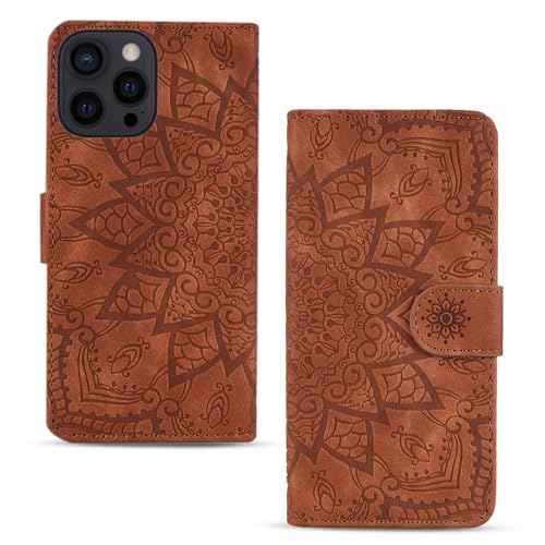 Rosbtib Handyhülle für iPhone 16 Pro Max 6,9 Zoll 2024 Premium PU Leder Hülle mit Magnetic Closure Standfunktion Flip Cover Mandala Prägung iPhone 16 Pro Max 2024 - Braun von Rosbtib